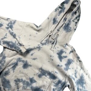 VTG Champion Reverse Weave Tie Dye Hoodie Mens M Blue White Cloud Wash Pullover
